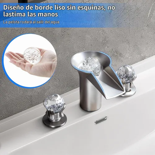 Vista 7 de SKOWLL Grifo de fregadero de baño de níquel cascada LED bola de cristal