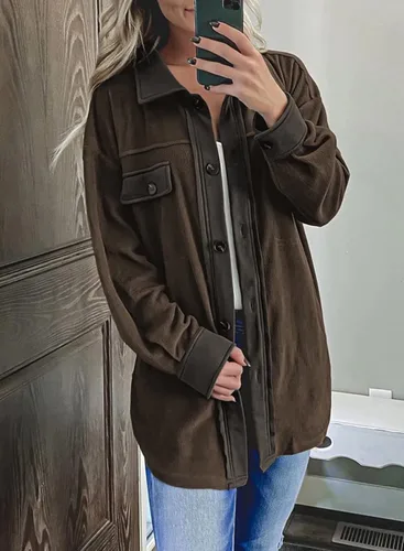 Vista 2 de FARYSAYS Womens Single Breasted Shacket Jacket Mid Length Trench Pea Coat Outwear