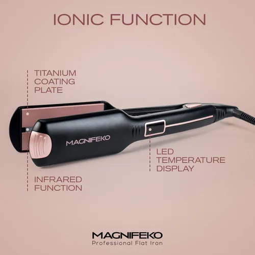 Vista 3 de Plancha profesional de plancha plana para el cabello, con placa ancha y pantalla digital, alisadores de pelo de titanio de doble voltaje