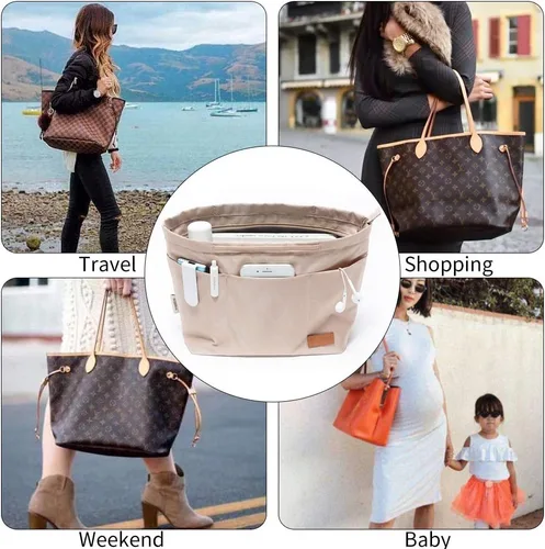 Vista 4 de iN Organizador de bolso con cremallera de tela de nailon para mujer, Beige