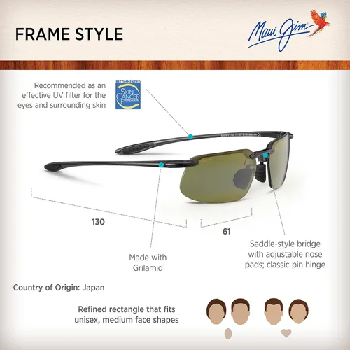 Vista 6 de Maui Jim Mens and Womens Kanaha Polarized Universal Fit Rimless Sunglasses