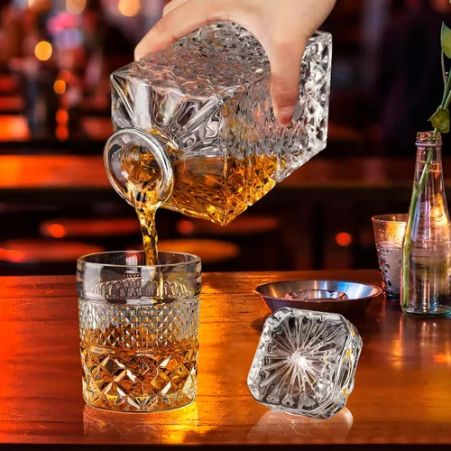 Vista 6 de Decantador de whisky, decantador de licor de 27 onzas con tapón de vidrio en caja de regalo, decantador de bourbon premium, decantador de whisky
