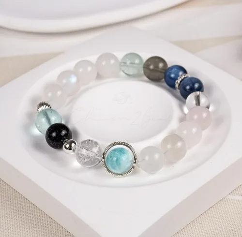 Vista 185 de Precious Gemstone Natural Crystal Healing Bracelet, Rutilated Quartz, Moonstone, Quartz Handmade Original Design Bracelet