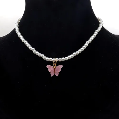 Vista 5 de Collar de mariposa colorido de moda para mujer, collar de gargantilla de perlas blancas con encanto simple y regalos de joyería