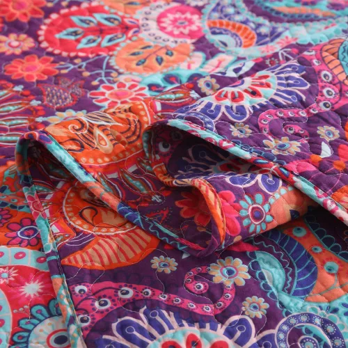 Vista 7 de VISIMISI - Juego de colchas de algodón, juego de cubrecama reversible con estampado floral de cachemira bohemio, patrón rojo bohemio hermoso