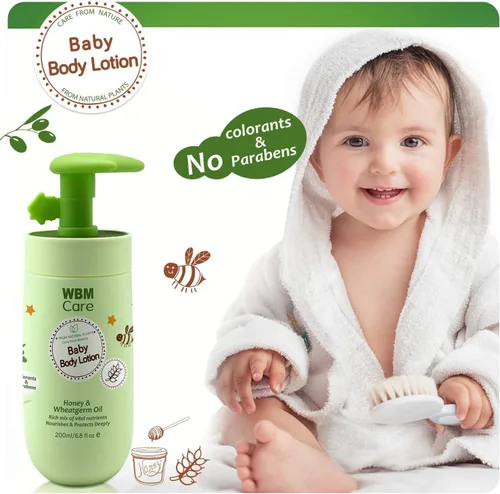 Vista 3 de WBM Care Baby Lotion Nutre y protege profundamente Loción facial y corporal con miel natural y aceite de germen de trigo, 6.8 onzas