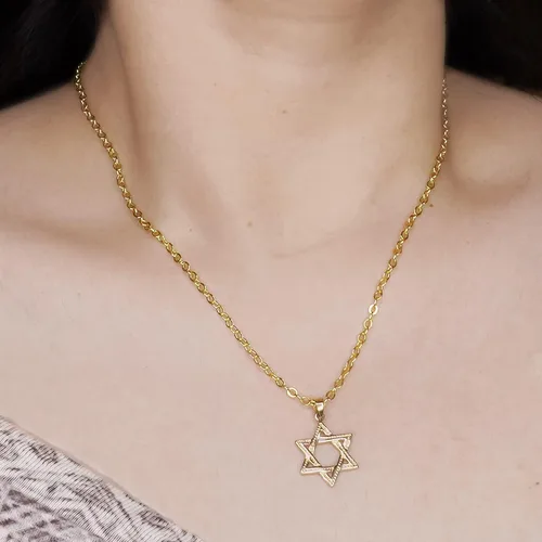 Vista 4 de PORI JEWELERS Colgante hexagonal de oro amarillo de 14 quilates con diseño de estrella de David, joyería fina, el mejor regalo de bendición