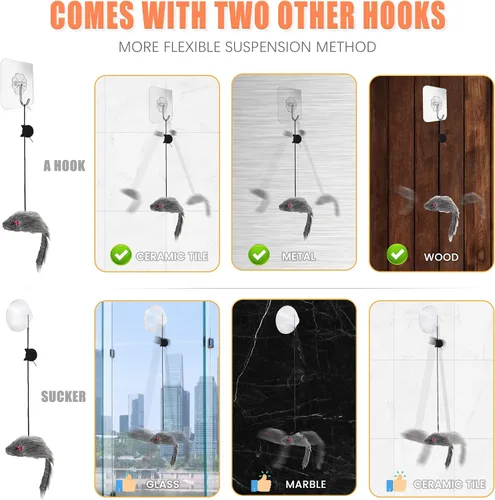Vista 5 de FYNIGO 2 piezas de juguetes interactivos para gatos y gatitos de interior, juego de ratones de puerta colgante para auto juego, ratones de peluche