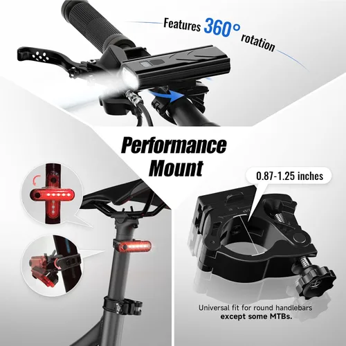 Vista 6 de Rechargeable Bike Lights for Night Riding High Lumens with 2 Pack Taillight, Super Bright Bicycle Headlight & Tail Light Set, Safety Light Front and