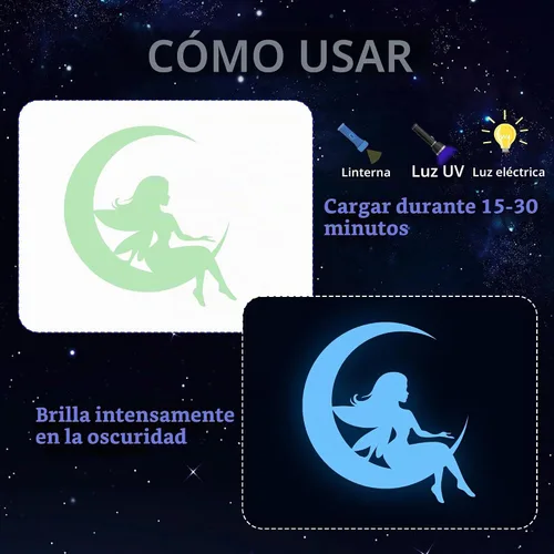 Vista 2 de Decoración de dormitorio de unicornio con estrellas que brillan en la oscuridad para niñas, calcomanías de pared de mariposa de hadas, calcomanías