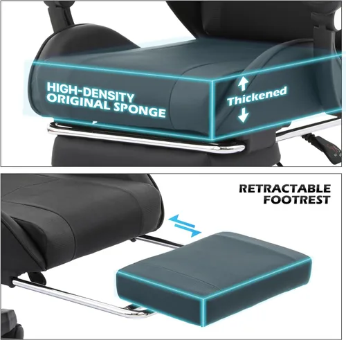 Vista 9 de MoNiBloom Silla de juegos de computadora con reposapiés y soporte lumbar, silla de carreras ergonómica de altura ajustable para adultos
