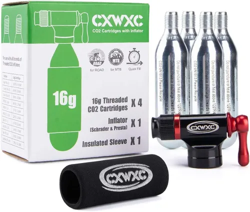 Vista 8 de Kit de inflador de CO2 con 6 cartuchos de CO2 de 0.56 oz/0.88 oz - Compatible con válvulas Presta y Schrader - Bomba de bicicleta de CO2 para 4 x