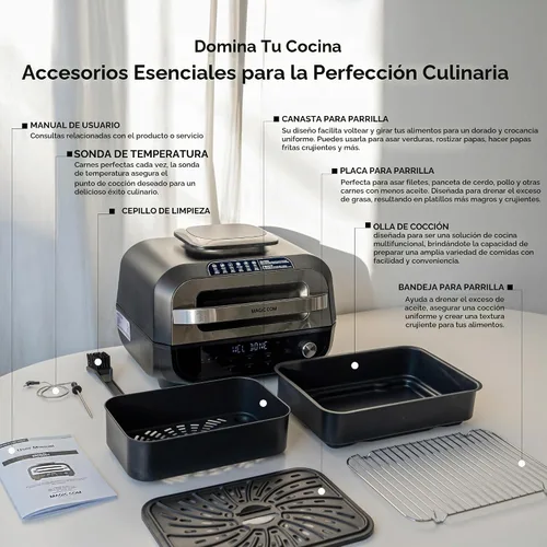 Vista 4 de MAGiC COM Parrilla Eléctrica para Interior y Freidora de Aire Combo, Parrilla Eléctrica 7 en 1 con Función para Bistec, Asar, Freidora de Aire