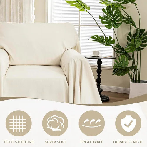 Vista 2 de MYSKY HOME - Funda extragrande para sillón de 1 cojín, lavable, protector de sofá con borlas, para mascotas y niños, 71 x 91 pulgadas, color beige