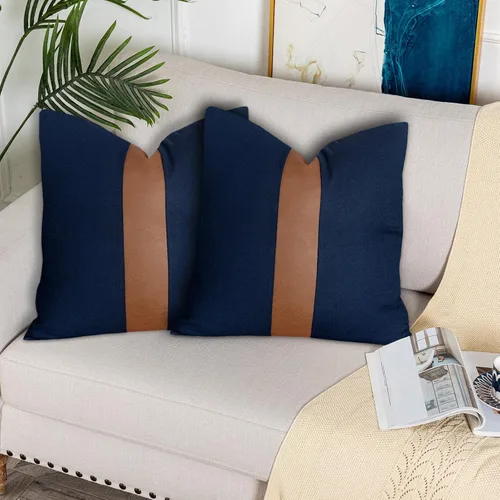 Vista 26 de Juego de 2 fundas de almohada negras y marrones de 18 x 18 pulgadas, fundas de almohadas modernas con rayas estilo granja para sofá, sala de estar