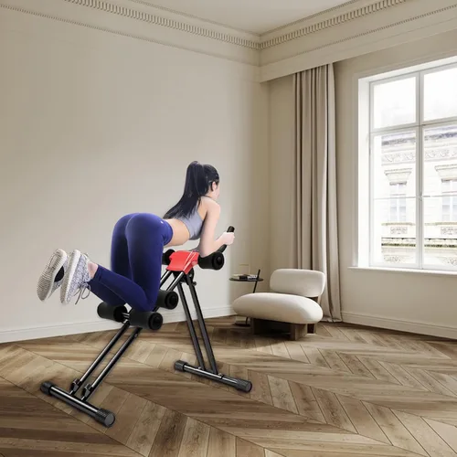 Vista 6 de Máquina de rodillos abdominales ajustables, máquina de rodillo de doble pista para gimnasio en casa, máquina de entrenamiento de cintura plegable