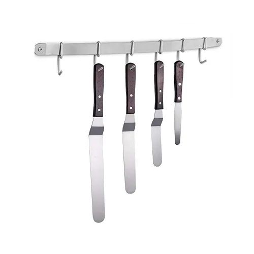 Vista 3 de Juego de 4 cuchillos de espátula de glaseado en ángulo para tartas, mango de madera y espátula de acero inoxidable para hornear, 4, 6, 8 y 10