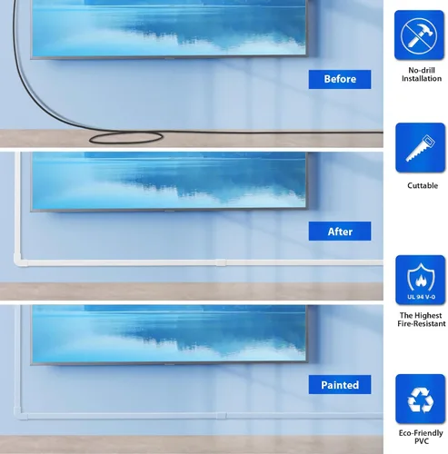 Vista 4 de Ocultacables de Pared para Un Cable, Cubiertas de Cable de Pared de 136 pulgadas, Kit de Cubierta de Cable de Instalación Fácil, Canaleta de Cables