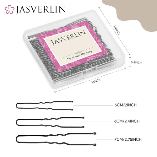 Vista 2 de JASVERLIN Horquillas en forma de U, color negro, tamaño surtido, pequeño y largo, para moños, peinados de boda, accesorios para mujeres y niñas, 150