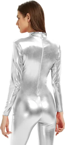 Vista 5 de Speerise - Unitardo, catsuit de manga larga para mujer, color metálico brillante