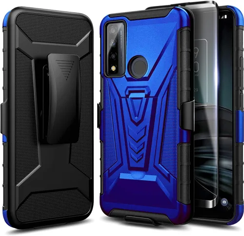 Vista 9 de NZND Funda para TCL 4X 5G (T601DL) / TCL 20 A 5G con protector de pantalla de vidrio templado (cobertura máxima), soporte de funda con clip