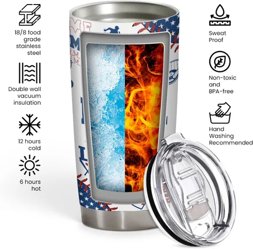 Vista 3 de SANDJEST Tazas de viaje aisladas de acero inoxidable de béisbol, tazas de café de 20 onzas y 30 onzas, regalo para amantes del béisbol, mamá, papá