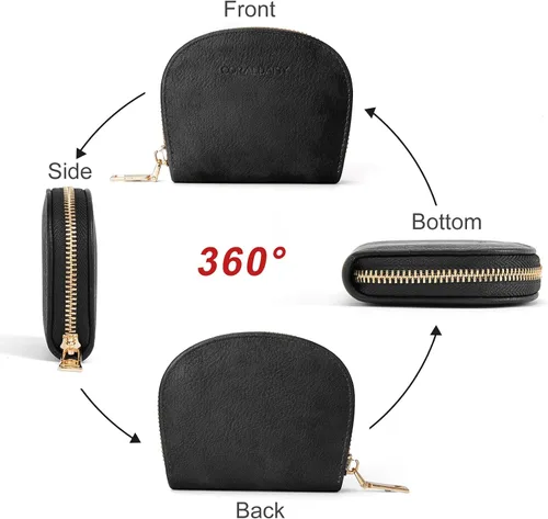 Vista 7 de CORALDAISY Cartera de piel vegana con tarjetero para tarjetas de crédito con cremallera, 2-negro, Mini