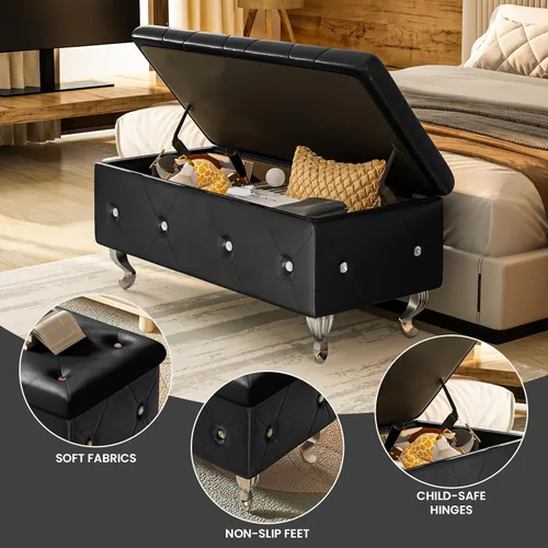 Vista 6 de DKLGG Banco otomano de almacenamiento para dormitorio, banco de entrada tapizado con patas y bisagra de seguridad, banco de almacenamiento pequeño