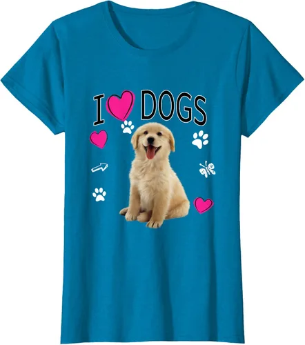 Vista 105 de Camiseta I Love Dogs - Camiseta Golden Labrador retriever, Azul Negro