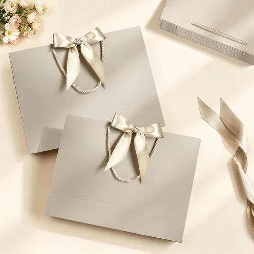 Vista 7 de JMANNI 12 bolsas de regalo de papel de boda con asa, bolsas medianas de regalo de agradecimiento de 13 pulgadas con lazo de cinta, regalos