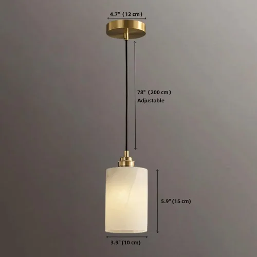Vista 4 de Lámpara colgante de mármol cilíndrico nórdico, moderna lámpara colgante de cobre completo con pantalla de piedra natural, candelabros de altura