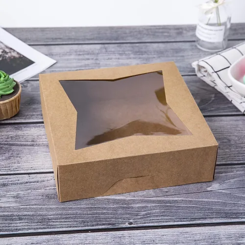 Vista 5 de ONE MORE [15 piezas] Cajas de pastel de panadería marrón de 8 pulgadas, caja de cartón kraft para galletas con ventana emergente automática cajas