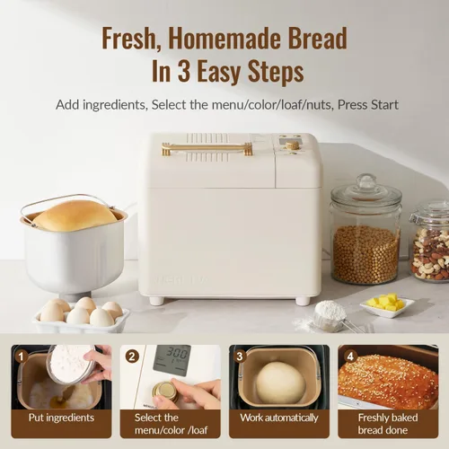 Vista 9 de Neretva Máquina para hacer pan, máquina para hacer pan 15 en 1 de 2.2 libras, máquina para hacer pan con doble calentador con dispensador automático