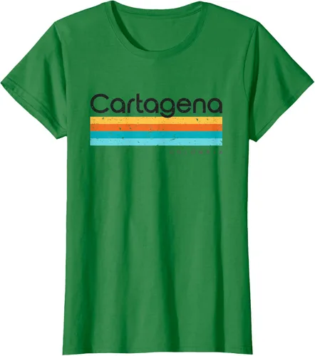 Vista 43 de Camiseta vintage de Cartagena Colombia con diseño retro, Blanco, S