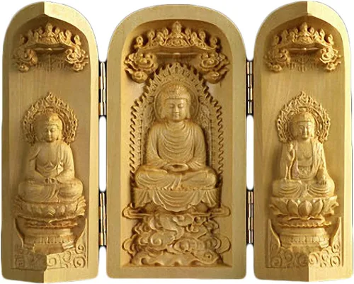 Vista 6 de Caja de oración de budismo tibetano tallado en madera de boj natural (1000 brazos Avalokiteshvara Diosa)