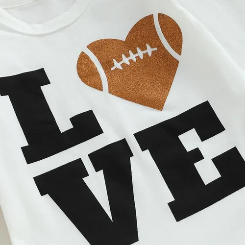 Vista 5 de Newborn Baby Girl Clothes Letter Short Sleeve Football Romper Top Love Pants Set Infant Cute Outfits