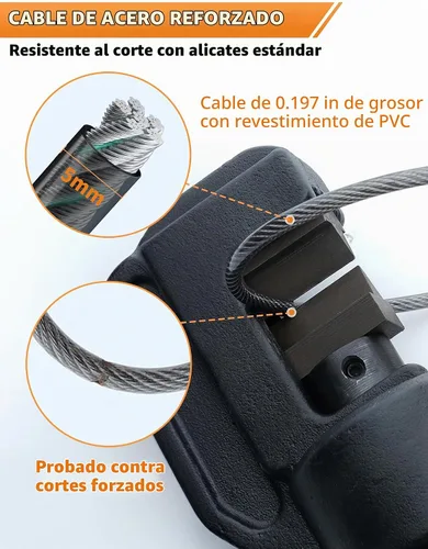 Vista 4 de Candado de Cable de Combinación de 4 Dígitos con 3 Cables de Acero (9"/24"/47") - Reinicio Seguro Solo con Código Actual - para Bicicleta, Equipaje