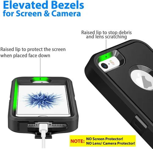 Vista 4 de Jelanry para iPhone 5/ 5S/ SE 1ª Generación (2016) Funda de uso rudo resistente a prueba de golpes de doble capa, carcasa protectora deportiva
