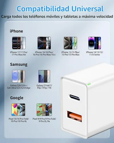 Vista 7 de adaptador europeo del enchufe del viaje 45W, cargador rápido del USB C del convertidor de corriente de 2 puertos