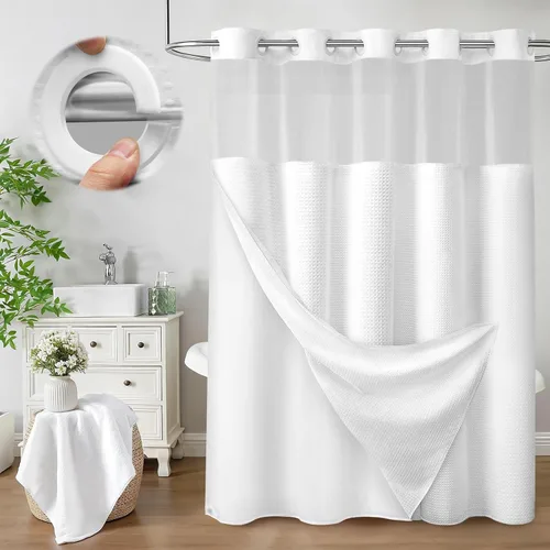 Vista 14 de Aqua - Juego de cortina de ducha y forro sin gancho, cortina de ducha waffle de hotel con forro 75" L x 72" A