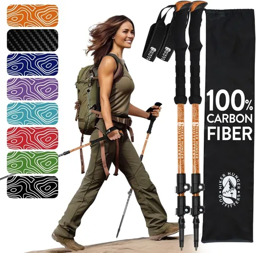 Vista 11 de 100% Carbon Fiber Trekking Poles by USA Brand - Ultra Strong Lightweight Collapsible Hiking Poles with Cork and EVA Foam Grips & Quick Adjustable