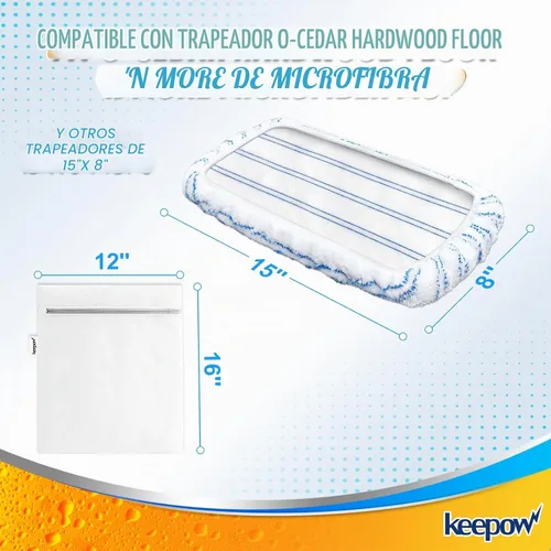 Vista 3 de KEEPOW Almohadillas reutilizables para trapeador compatibles con mopa de microfibra O Cedar Hardwood Floor'N More, cabezales de repuesto para uso