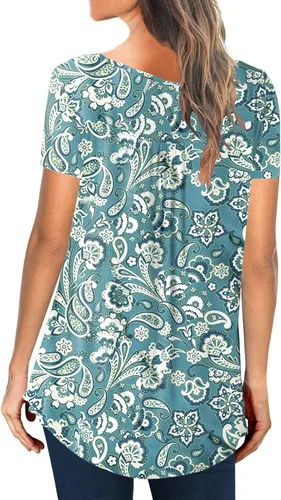 Vista 2 de HAHIYOR Blusas de verano para mujer, blusas con cuello en V, camisetas con botones, plisadas fluidas