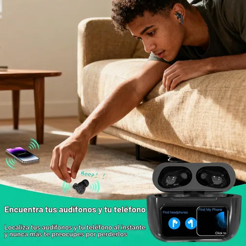Vista 7 de ONES MusPlayE - Auriculares inalámbricos Bluetooth 5.4 con pantalla táctil, cancelación activa de ruido, USB-C, conexión con aplicación, para Negro