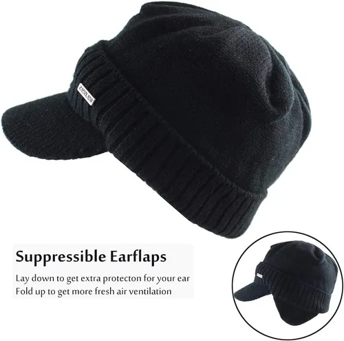 Vista 3 de Gorro de invierno con visera y orejeras para hombre, conjunto de bufanda y gorro de forro polar para exteriores