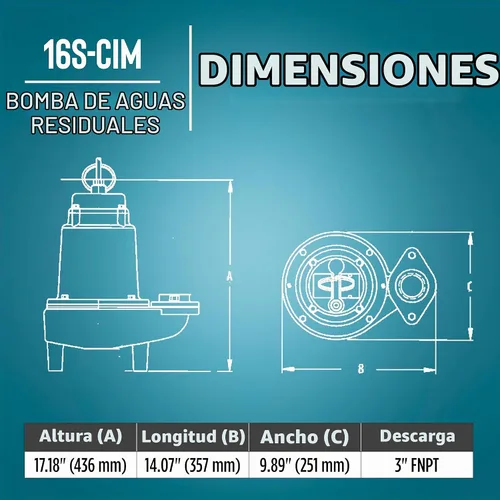Vista 2 de Little Giant 16S-CIM 230V, 1 HP Bomba manual de aguas residuales/efluentes