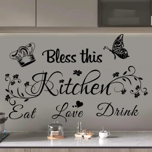 Vista 3 de Calcomanías de Pared Bless This Kitchen - Pegatinas de Vinilo DIY Arte Despegar y Pegar Calcomanías de Pared para Hogar Oficina Escuela Café