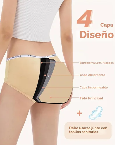 Vista 4 de INNERSY Ropa interior de período para adolescentes y niñas, de algodón, a prueba de fugas, paquete de 3 Básicos