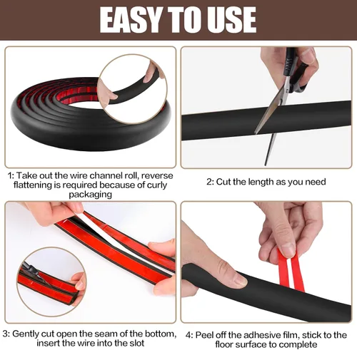 Vista 8 de Cubierta autoadhesiva para cables de suelo, gestión de cables de 3.3 pies, protector de tira de extensión para cables, evita tropiezos de cables