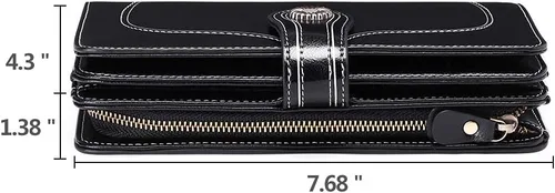 Vista 6 de SENDEFN - Cartera de cuero genuino para mujer con correa, 24 ranuras para tarjetas, 2 compartimentos para tarjetas de identificación, ventanas